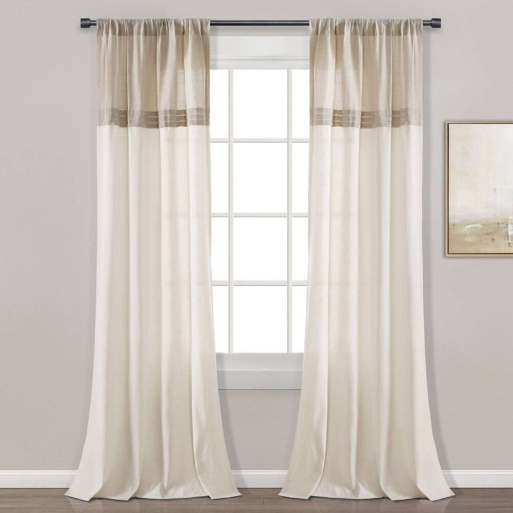 Lush Decor - 84"x40" Farmhouse Faux Linen Colorblock Pleated Wi Beige